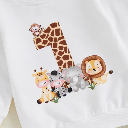 Toddler Infant Fall Outfit Animal Print Sweatshirt Pants Set
