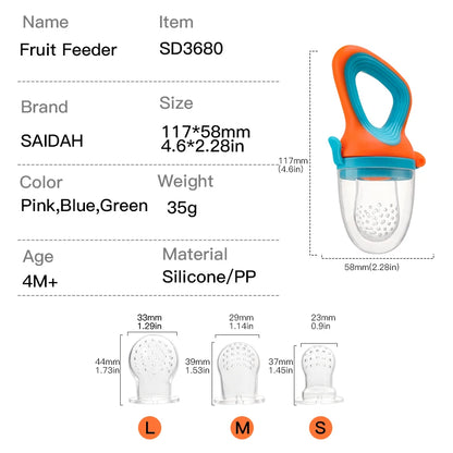 Baby Fruit & Vegetable Feeder Food-Grade Silicone Infant Nourishment Feeder with Mesh Bag