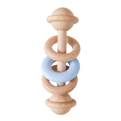 Baby Wooden Rattles Silicone Ring Teether 0-12M Sensory Toys Baby Gifts