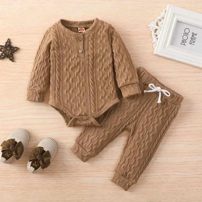 Newborn Baby Bodysuit Pant Set Autumn Long Sleeve Sweater Knit Trousers