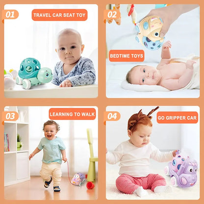 Baby Friction Car Toy 6-12 Months Soft Rubber Push & Go Roll Vehicle Rattle Gift