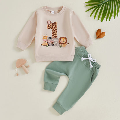 Toddler Infant Fall Outfit Animal Print Sweatshirt Pants Set