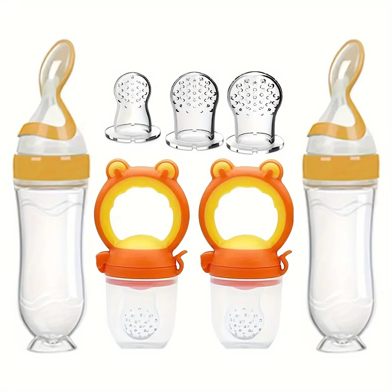 7 Pcs Baby Feeding Set Silicone Bottle with Spoon Fruit Feeder Pacifier Set