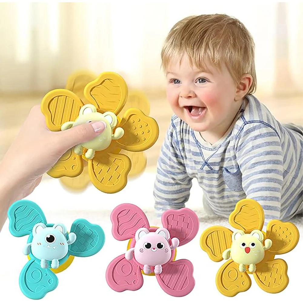 Baby Bath Toys Cartoon Suction Rattle Spinner Educational Fun Gifts