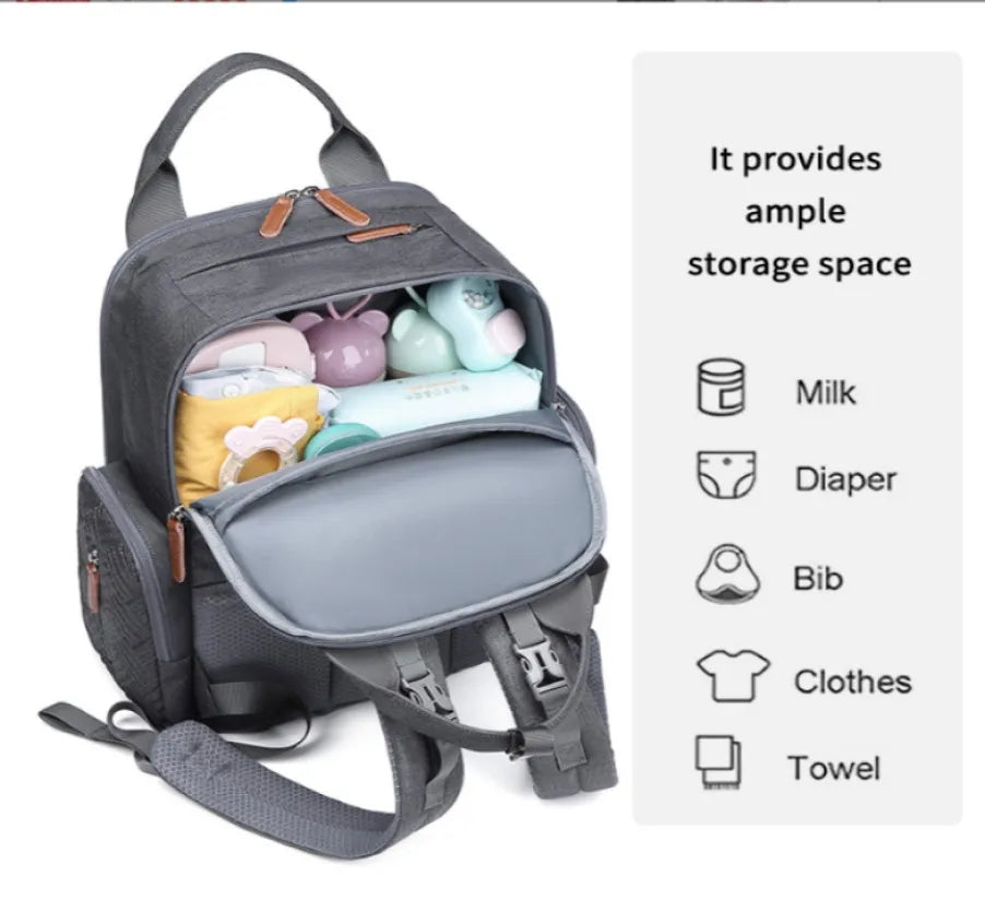 Large Capacity Waterproof Diaper Backpack Multi-Functional Mom Bag