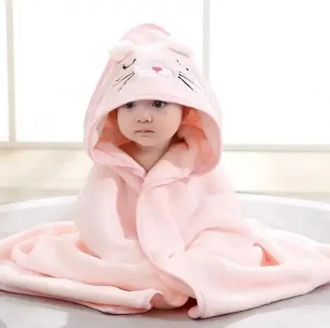 Toddler Bathrobe Hooded Infant Swaddle Coral Fleece Towel Blanket