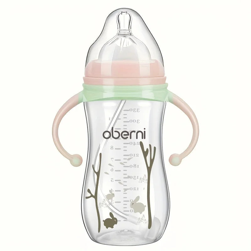 Baby Bottle with Handle Anti-Drop Soft Nipple Feeding Sippy Bottle