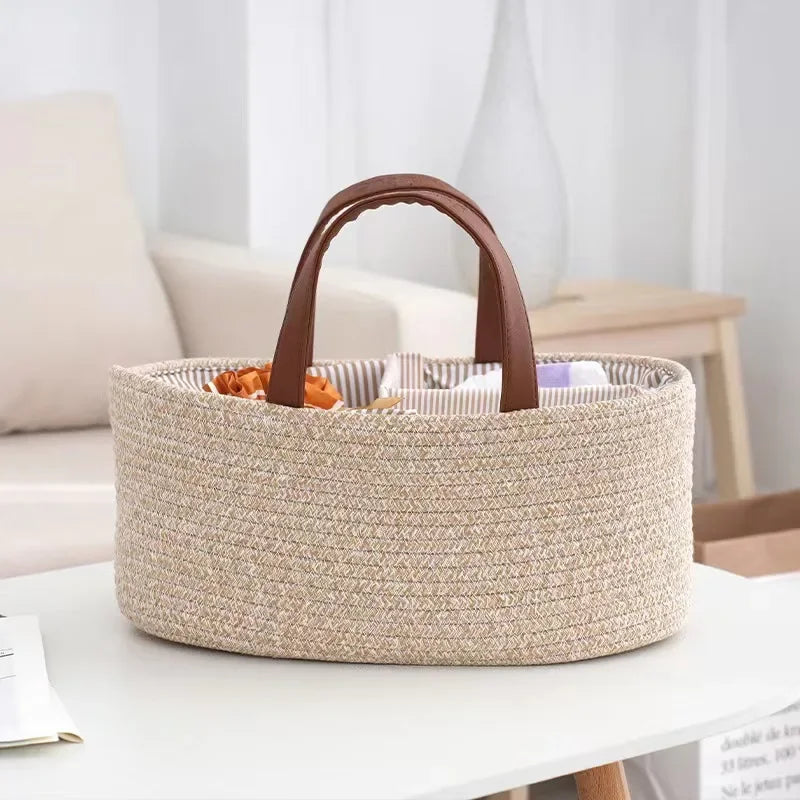 Cotton Rope Baby Diaper Storage Basket & Nursery Organizer