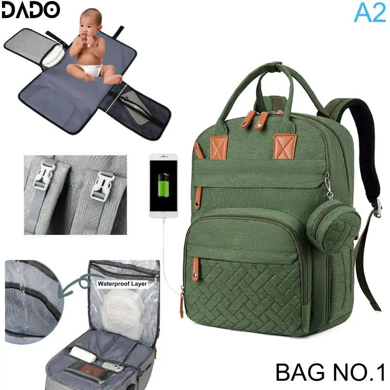 Multifunction Waterproof Diaper Backpack with Changing Station & Stroller Straps