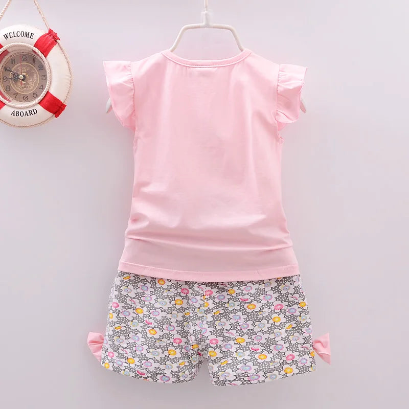 Baby Girls Summer Clothes Set T-shirt + Shorts Lollipop Print Toddler Outfit