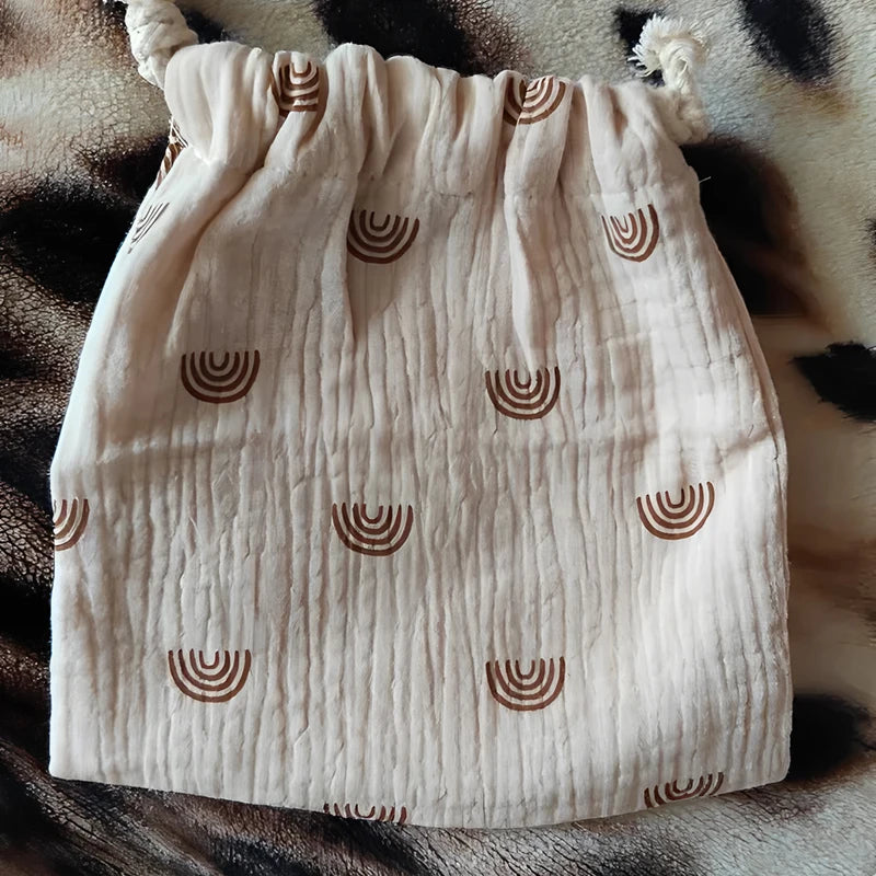 Natural Cotton String Mommy Diaper Bag Cute Printed Drawstring Pouch