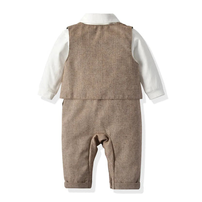 Baby Boys Gentleman Romper Suit Jacket Hat Outfit Spring Autumn