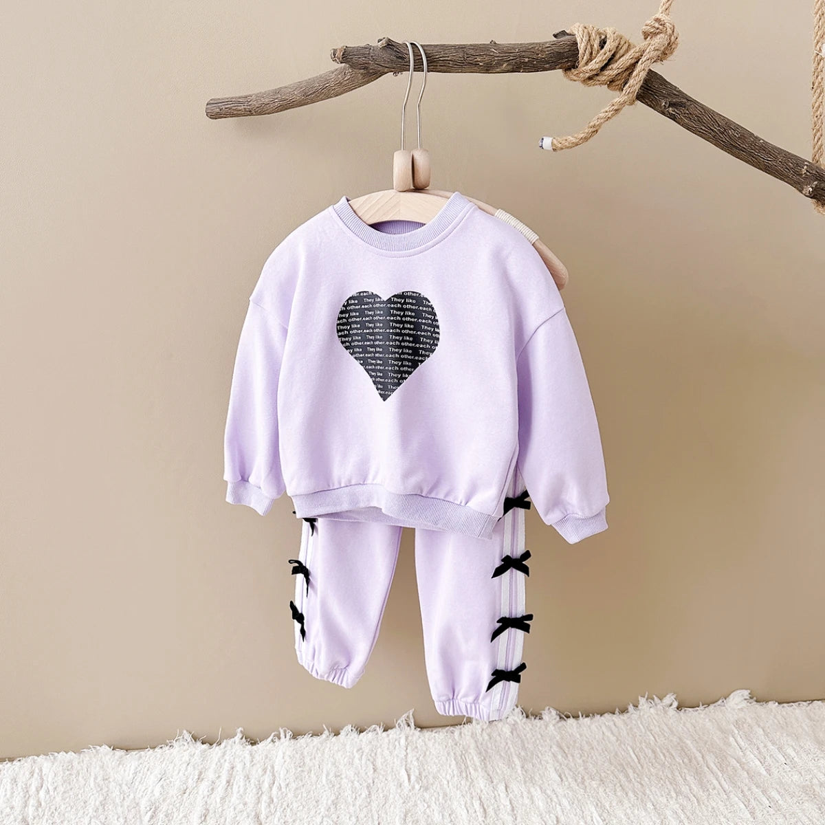 Baby Girl Outfit Set Cotton Love Sweatshirt + Bow Pants Long Sleeve Toddler Clothing