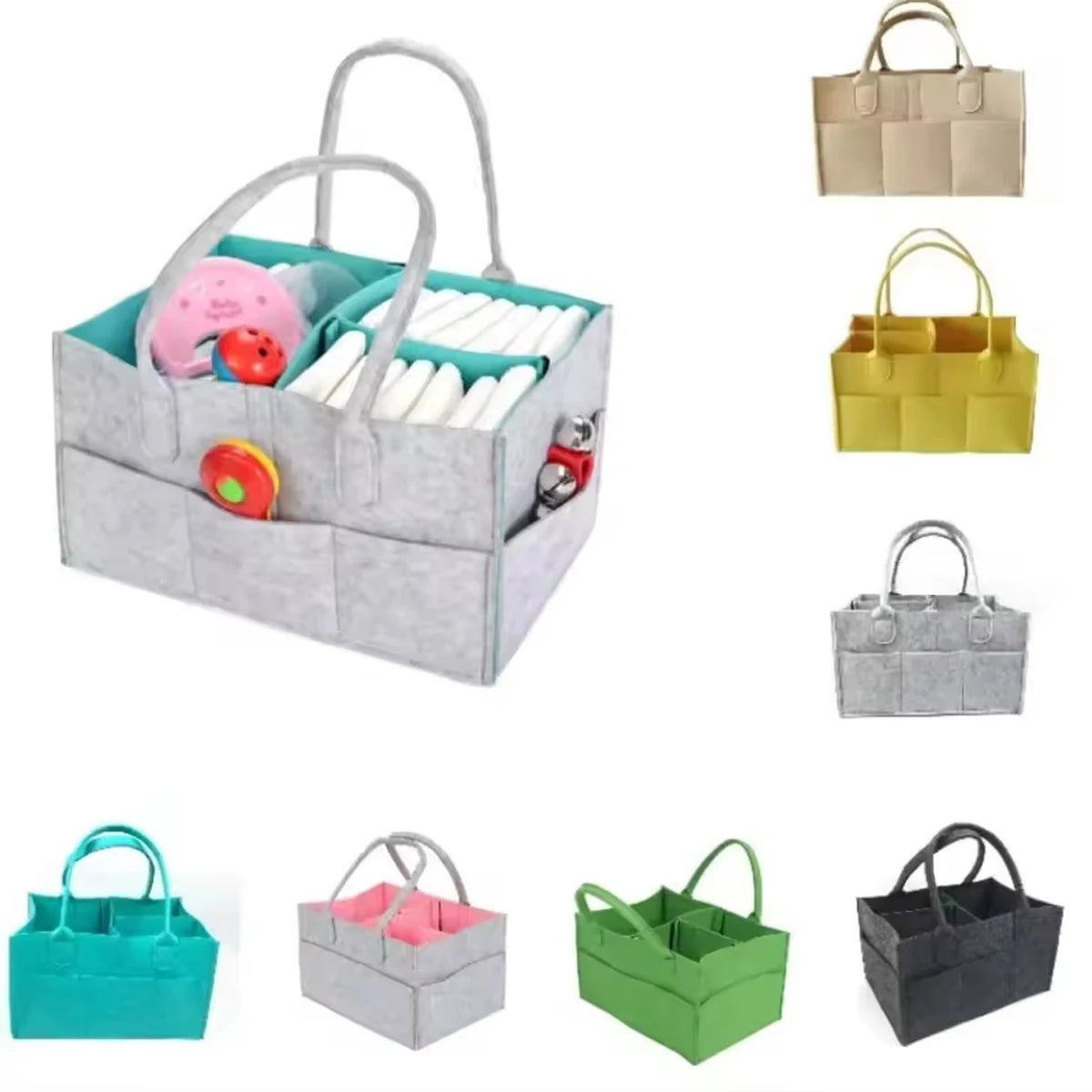 Baby Portable Foldable Felt Diaper Organizer Multi-Functional Bag