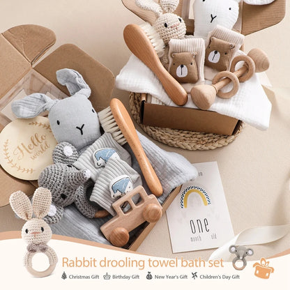 Baby Bath Toy Set Crochet Rattle Teether and Bath Brush