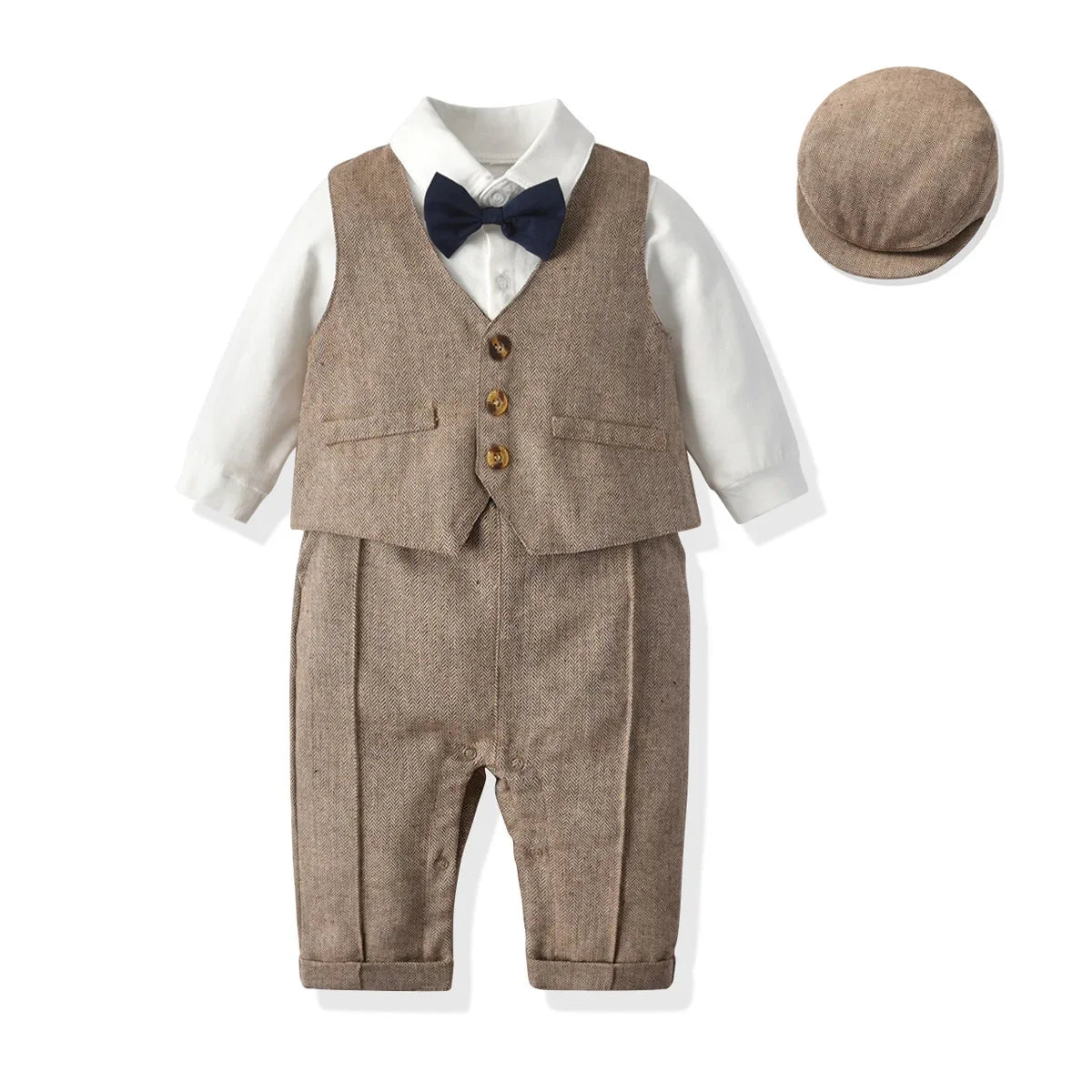 Baby Boys Gentleman Romper Suit Jacket Hat Outfit Spring Autumn
