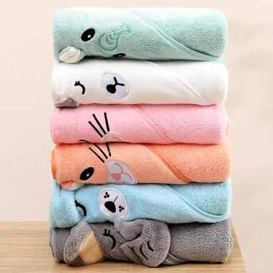 Cute Baby Bath Towel Soft Absorbent Swaddle Wrap Blanket