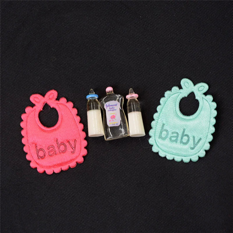 1:12 Dolls House Miniature Baby Bottles and Bibs Set