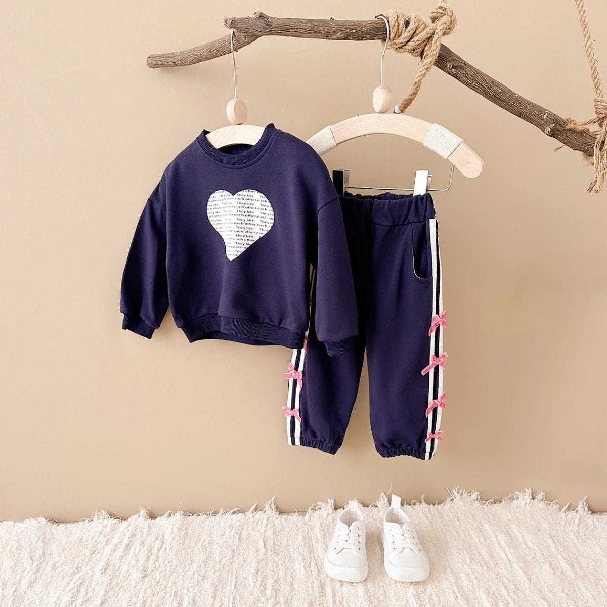 Baby Girl Outfit Set Cotton Love Sweatshirt + Bow Pants Long Sleeve Toddler Clothing