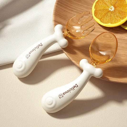 Baby Training Spoon & Fork Set Flexible Self-Feeding Utensils