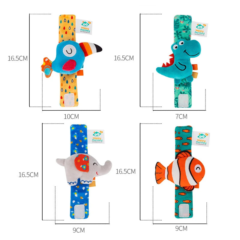 Plush Animal Baby Rattle Soft Sensory Wrist Toy for Newborns 0–12M