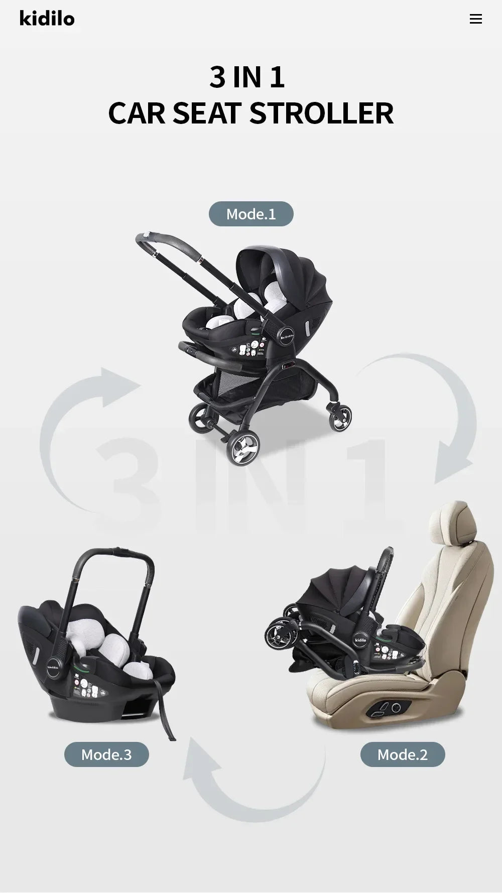 3-in-1 Baby Safety Stroller Two-Way Newborn Car Seat Portable Baby Stroller for 0-2 Years