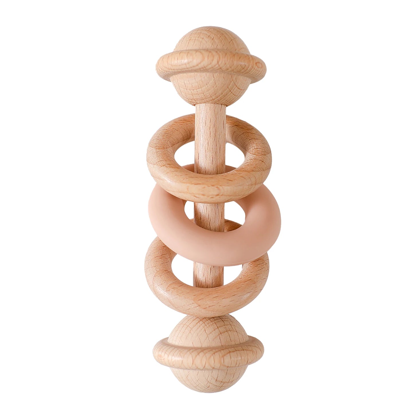 Baby Wooden Rattles Silicone Ring Teether 0-12M Sensory Toys Baby Gifts