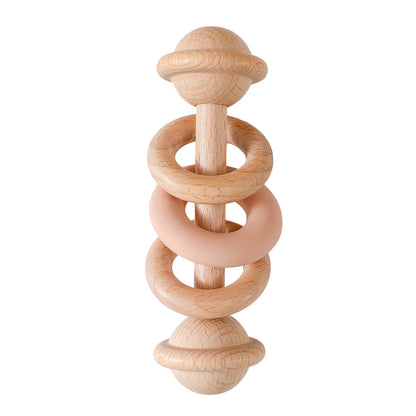 Baby Wooden Rattles Silicone Ring Teether 0-12M Sensory Toys Baby Gifts