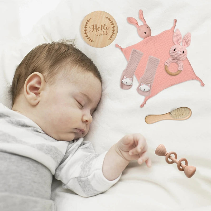 Baby Bath Toy Set Crochet Rattle Teether and Bath Brush