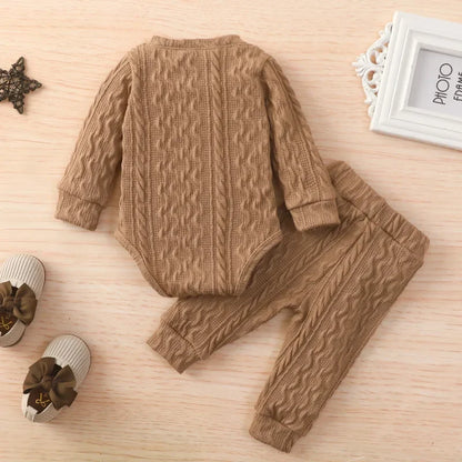 Newborn Baby Bodysuit Pant Set Autumn Long Sleeve Sweater Knit Trousers