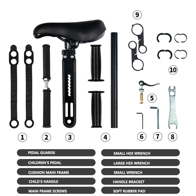 Bicycle Front Frame Baby Seat Adjustable Safety Saddle with Pedals