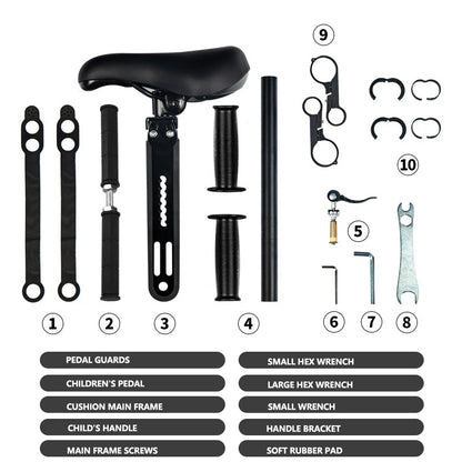 Bicycle Front Frame Baby Seat Adjustable Safety Saddle with Pedals