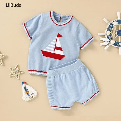 Baby Boy Summer Knitted 2PCS Set Shirt + Shorts Toddler Party Outfit