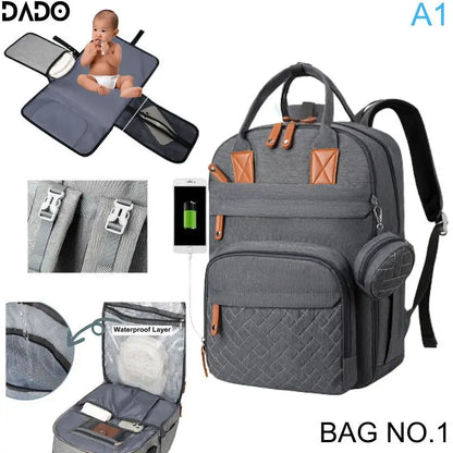 Multifunction Waterproof Diaper Backpack with Changing Station & Stroller Straps