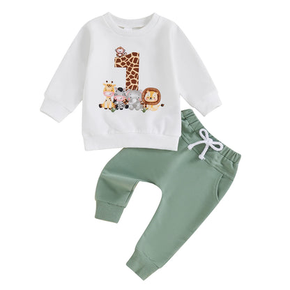 Toddler Infant Fall Outfit Animal Print Sweatshirt Pants Set
