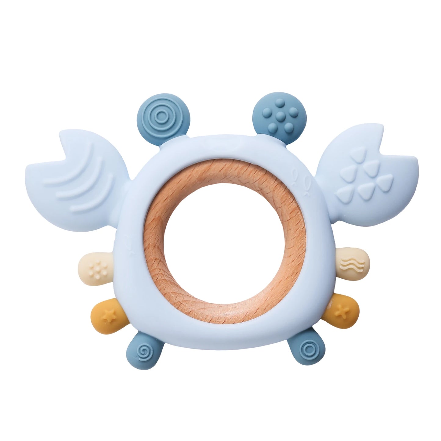 Silicone Baby Teether Crab Wooden Ring BPA-Free Teething Toy 0–6M