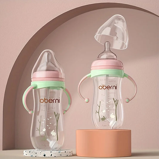 Baby Bottle with Handle Anti-Drop Soft Nipple Feeding Sippy Bottle