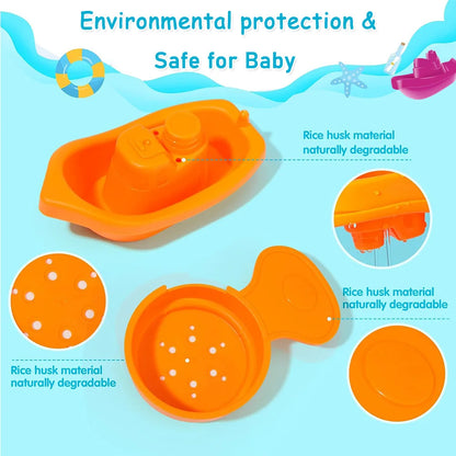 Baby Bath Stacking Boat & Spoon Toys Rainbow Color Fold Tower Early Education Gift