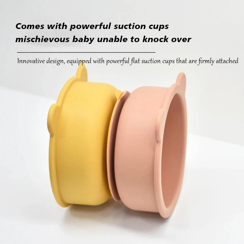 BPA Free Baby Silicone Feeding Bowl Suction Anti-Slip Cartoon Kids Dinnerware