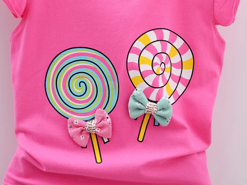 Baby Girls Summer Clothes Set T-shirt + Shorts Lollipop Print Toddler Outfit