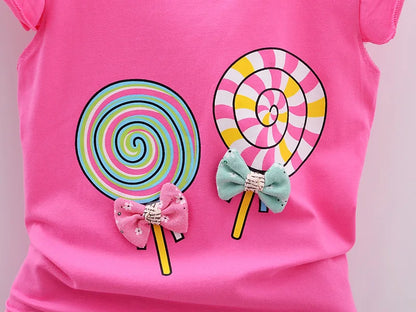 Baby Girls Summer Clothes Set T-shirt + Shorts Lollipop Print Toddler Outfit