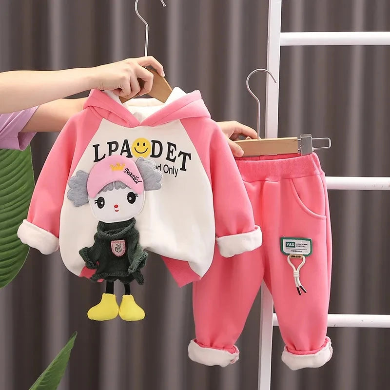 Baby Girls Autumn Winter Hooded Sweater + Pants 2PCS Set