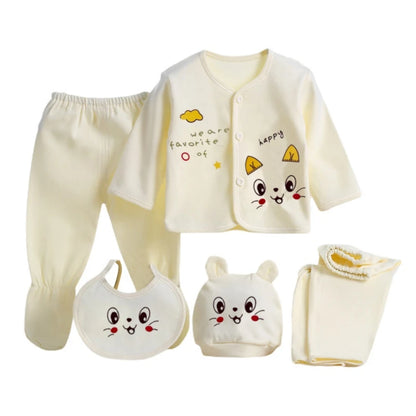 Newborn Baby Clothing Set Tops Pants Bib Hat Cotton Cartoon Print 0-3 Months