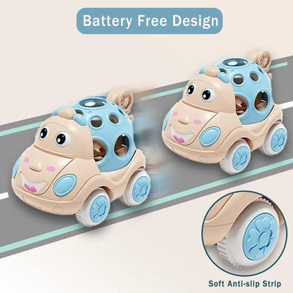 Baby Friction Car Toy 6-12 Months Soft Rubber Push & Go Roll Vehicle Rattle Gift