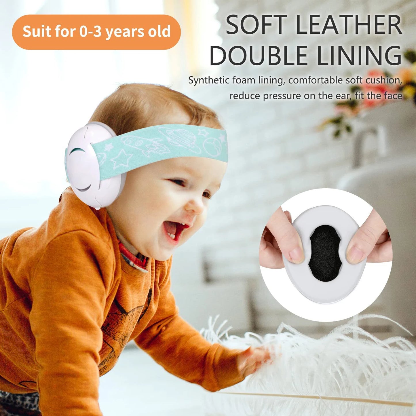 Baby Noise-Cancelling Headphones Ear Protection Earmuffs with Elastic Headband