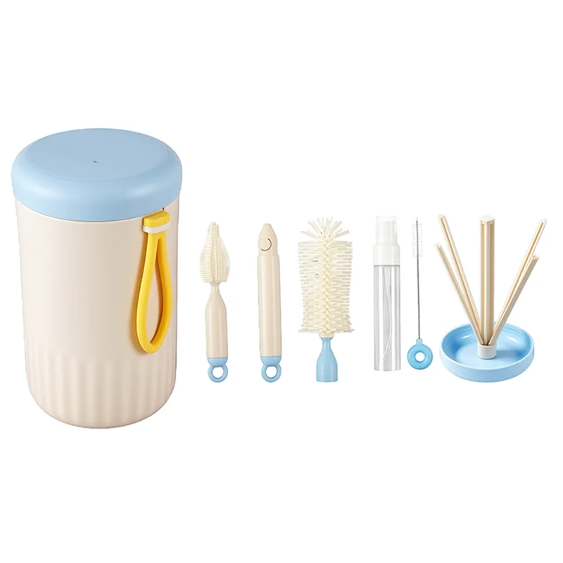 Travel Baby Bottle Cleaner Brush Set Foldable Drying Rack Essential Kit