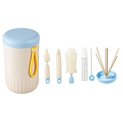 Travel Baby Bottle Cleaner Brush Set Foldable Drying Rack Essential Kit
