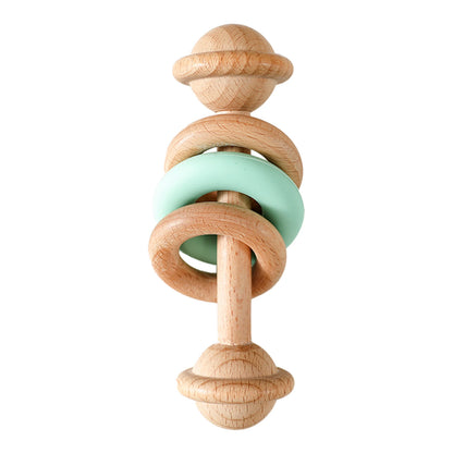 Baby Wooden Rattles Silicone Ring Teether 0-12M Sensory Toys Baby Gifts