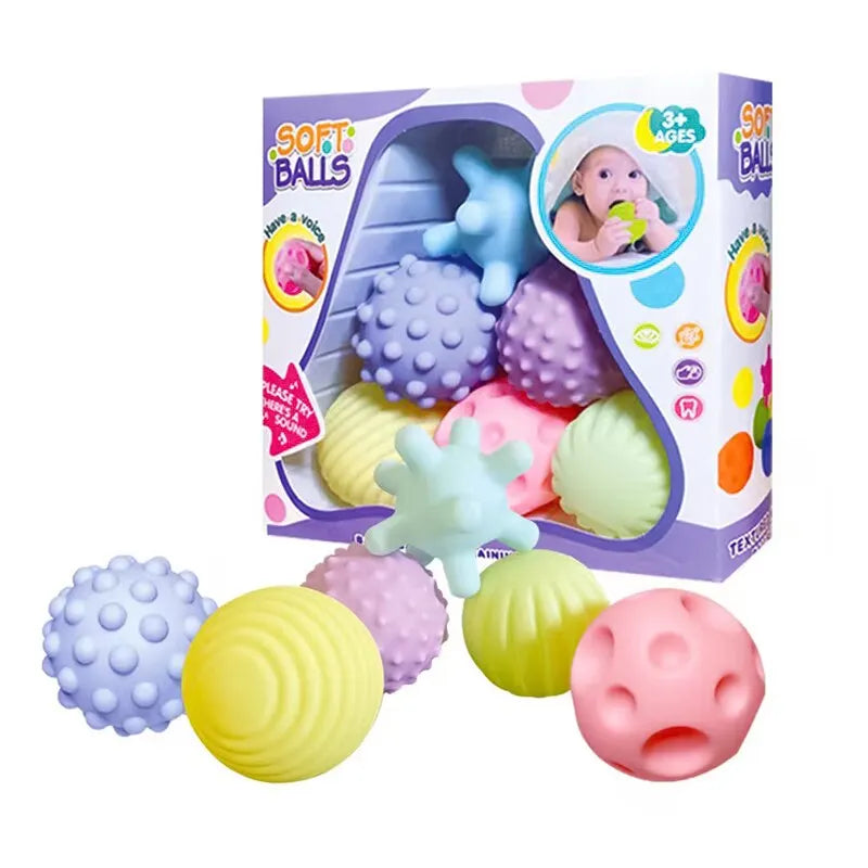 6PCS Baby Sensory Balls Soft Textured Hand Touch Rattle Infant Toys