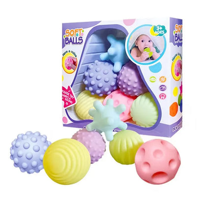 6PCS Baby Sensory Balls Soft Textured Hand Touch Rattle Infant Toys